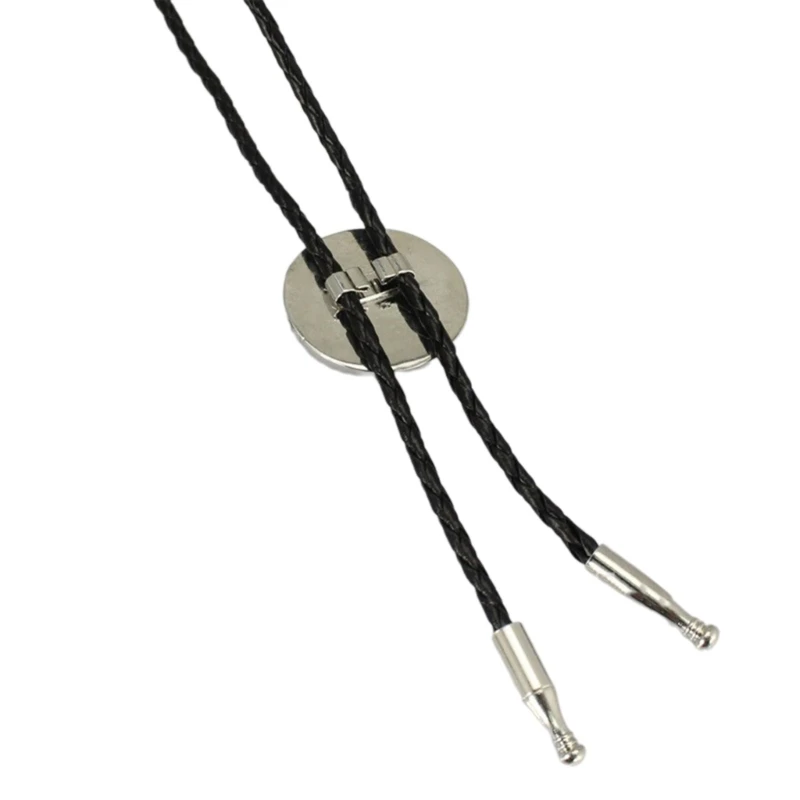 Adjustable Leather Bolo Tie with Mechanical Steampunk Metal Gear Pendant for Men