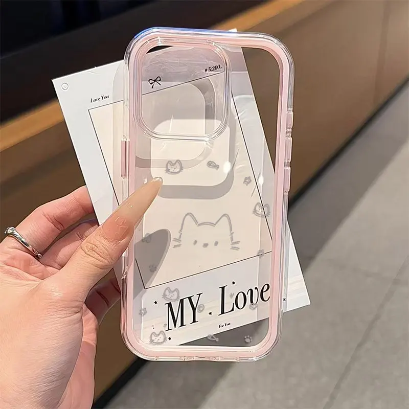 Coque de téléphone minimaliste motif chat pour iPhone 17 16 Pro Max 14 15 Plus 13 11 12 Pro Max 17 Air X XR XS – Housse transparente antichoc