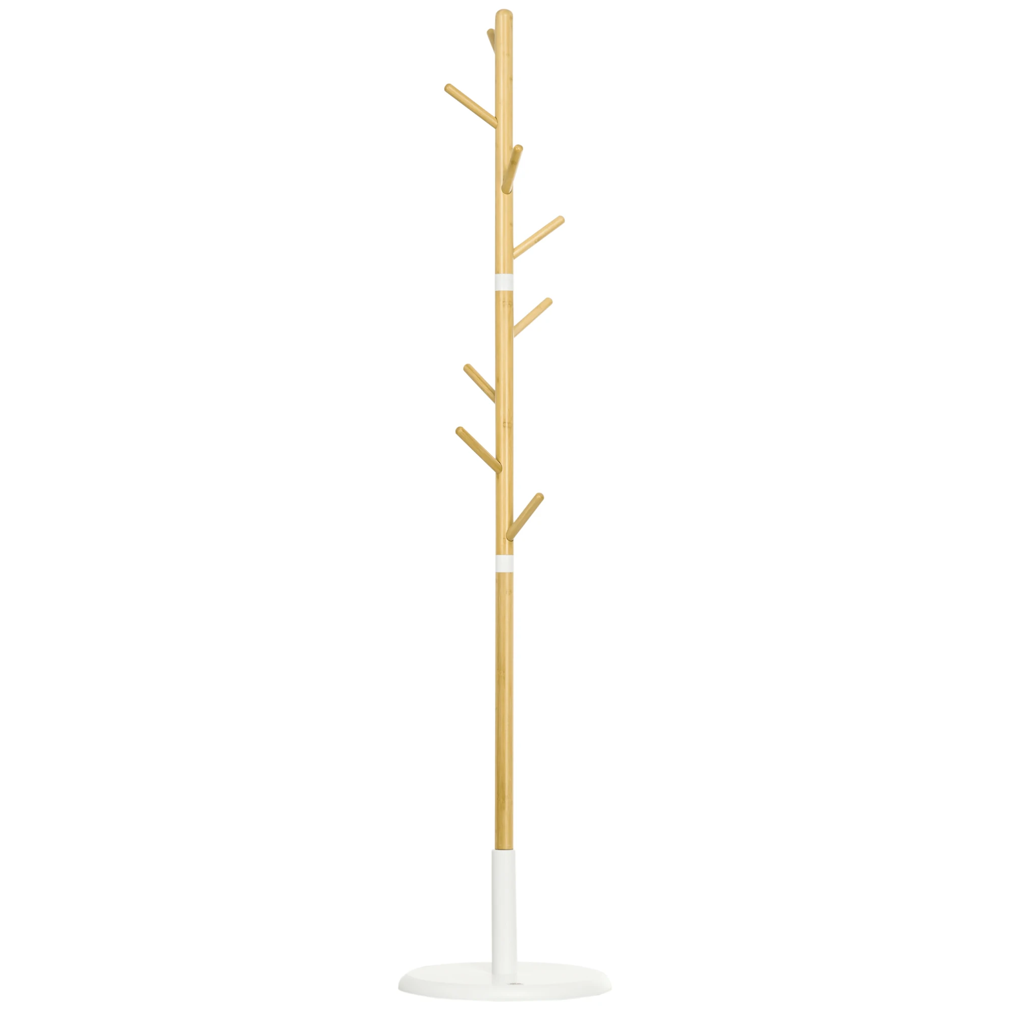 HOMCOM Perchero de Pie de Bambú Perchero de Pasillo Moderno con 8 Ganchos para Ropas Bolsas Perchero de Árbol para Entrada Dormitorio Ø37,8x175,6 cm Natural