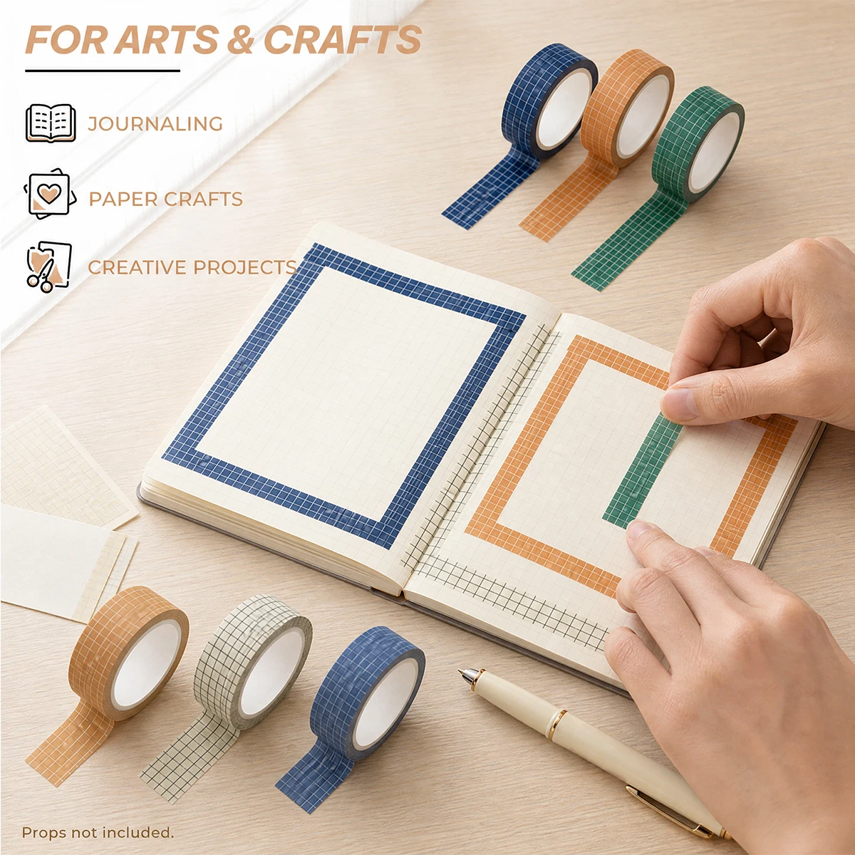6 Rolls, Decorative Masking Tape, Grid Washi Tape, Suitable for Journals, Scrapbooks, Planners, and DIY Crafts - Simple Color Ae