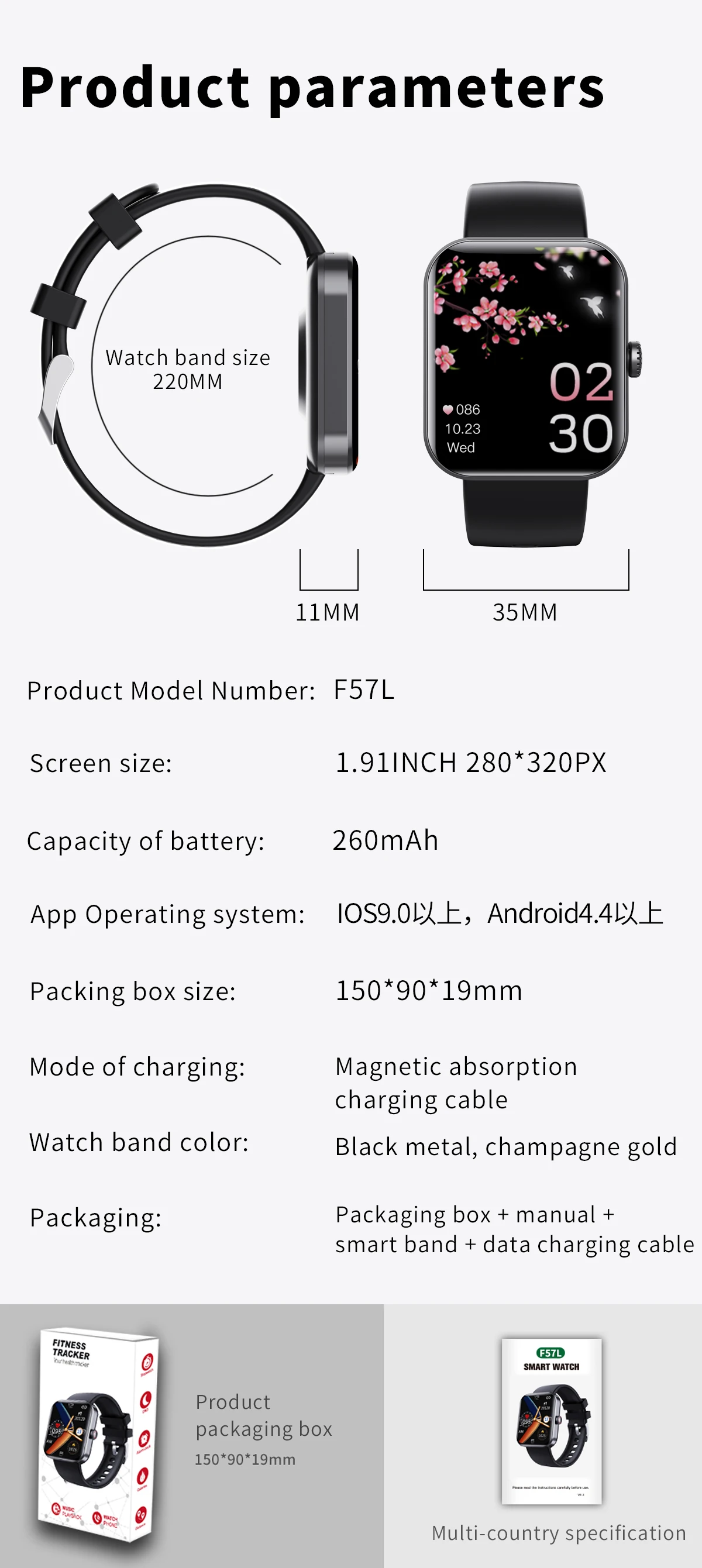 ZZYSMART F57L 2023 nowy inteligentny zegarek glukozy we krwi cukier 1,9 cala 50 Smartwatch sportowy mężczyzn kobiet 24-godzinna pulsometr sportowy