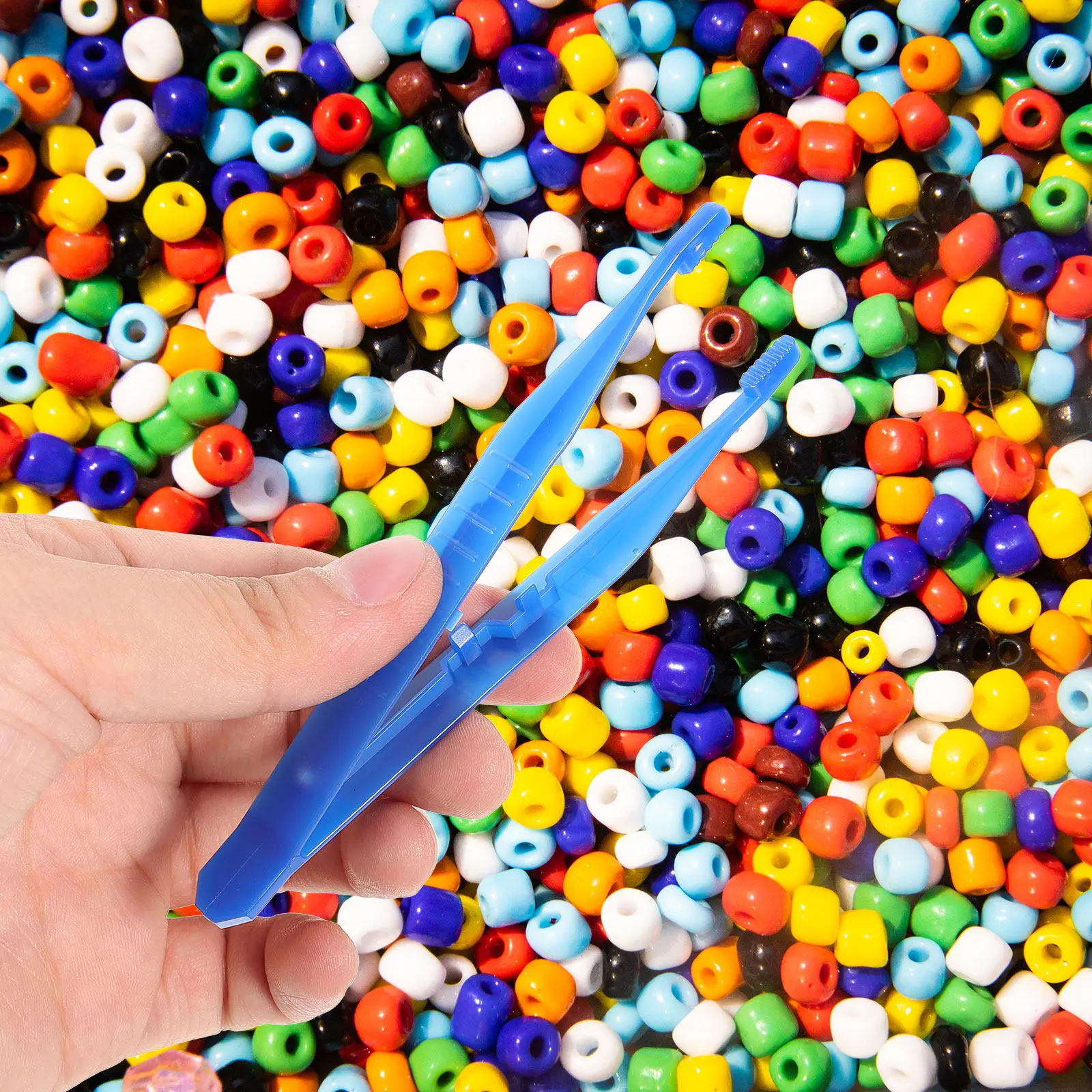 100Pcs Blue Small Tweezers Plastic Bead Tweezers Ideal for Detailed Craft Work Precision Picking Placing Single Beads Fast