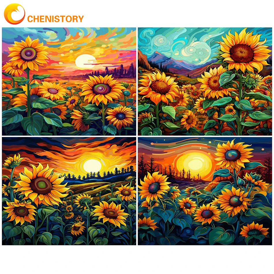 

CHENISTORY Paint By Numbers Sunflower Hand Painted Paintings Art Gift DIY Pictures By Number Kit Drawing On Canvas For Home Deco