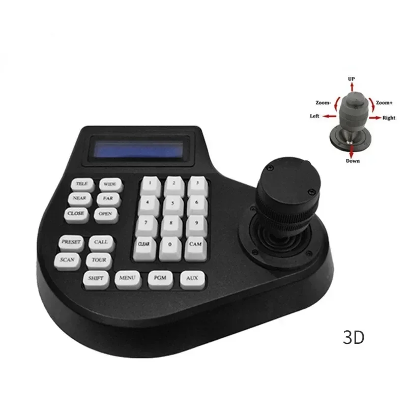 

Mini2D3D4D Coaxial CCTV Keyboard Controller with LCD1.5kmJoystick RS485 PTZ Camera Bracket Compatible with Pelco/Samsung EU Plug