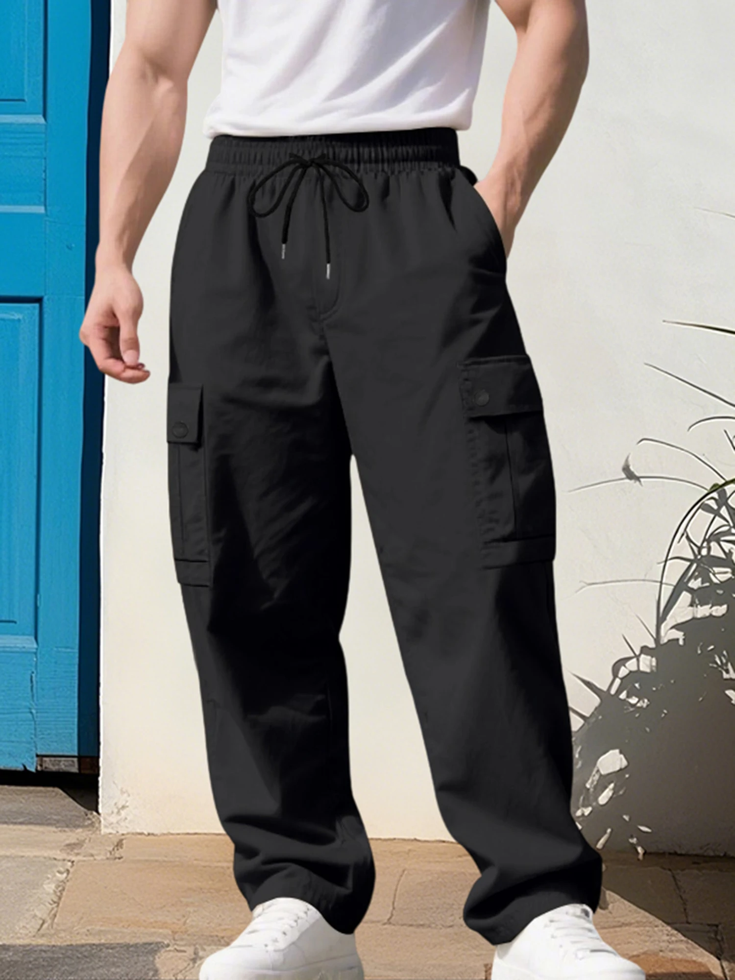 Stylish Men s Drawstring Cargo Pants with Multiple Pockets for a Casual and Comfortable Look