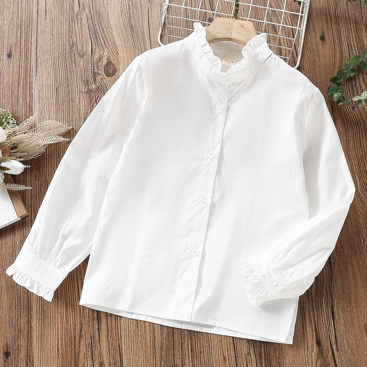 Kids White Shirts for Girls School Blouses Teenagers Costumes Spring Autumn Children Clothing Cotton Tops 4 6 8 9 10 11 12 Years