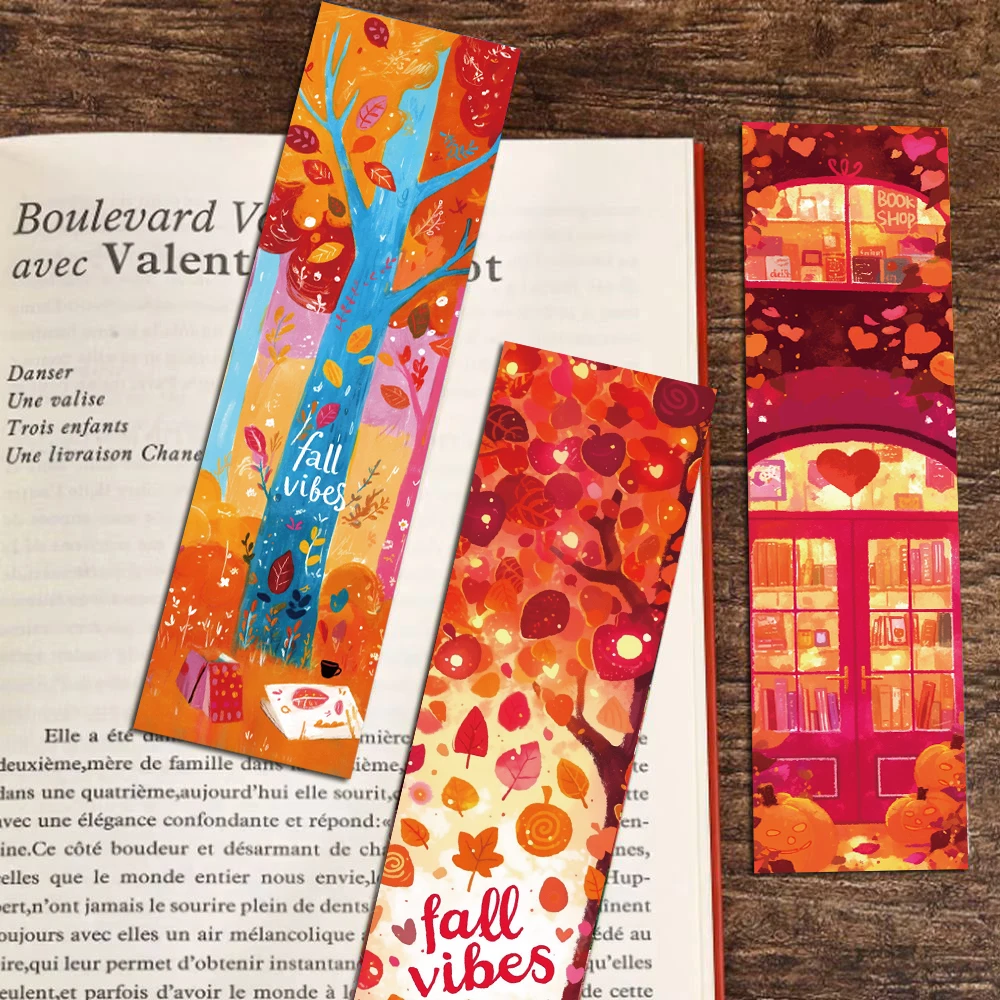 30PCS Fall Bookmarks Style Student Gifts Laptop Art Picture Creative Art Decoration Landscape Reading Book Page Marking Cards