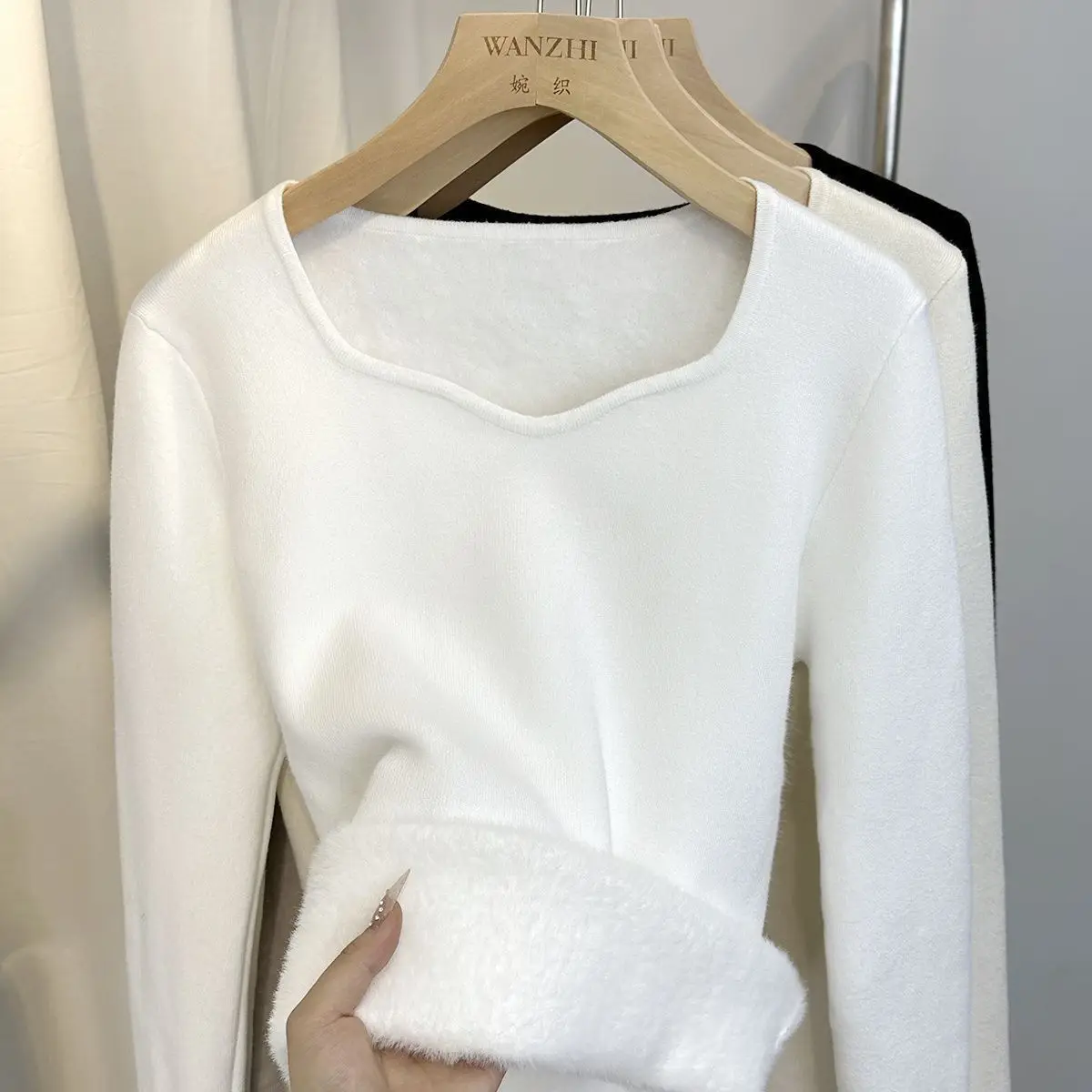 الخريف الشتاء الصوف سترة أزياء المرأة طويلة الأكمام سميكة الحشو ضئيلة الصلبة البلوفرات أعلى عارضة فريدة من نوعها الشارع الشهير ملابس خارجية #2