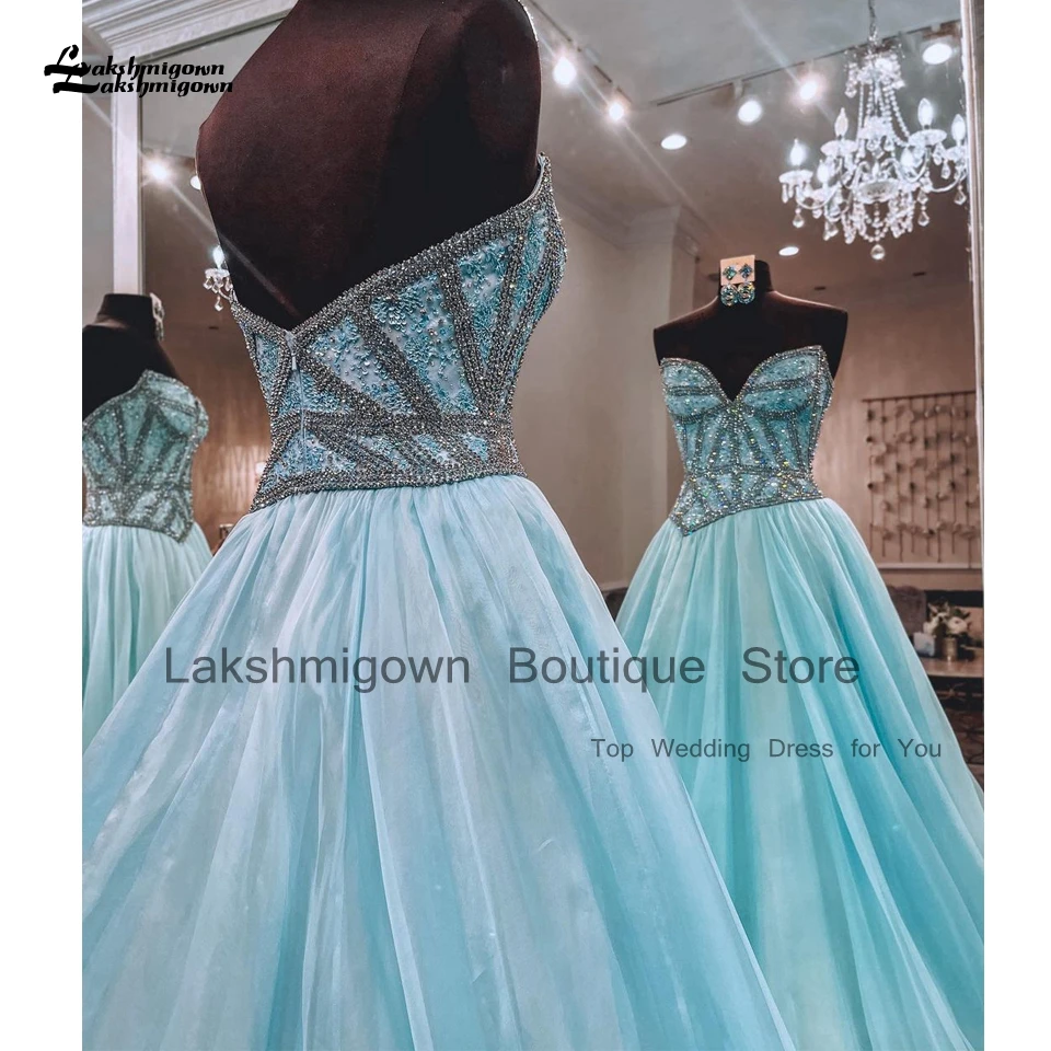 Lakshmigown Luxury Sky Blue Organza Evening Party Dress For Weddings 2024 Vestidos Crystals Long  Women Prom Dresses image 5
