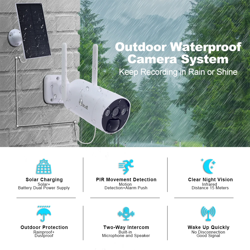 Latest 2024 model Solar Powered Wireless CCTV Camera System Outdoor with 9000mAh Battery  IP  and 1.5W  Panels