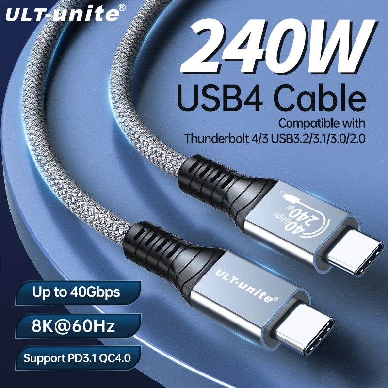 USB4 Cable 40Gbps 8K Type C to Type-C Cord Cables 240W Fast Charge Compatible Thundebolt 4 Full-Featured Data Wire Support 6K 5K