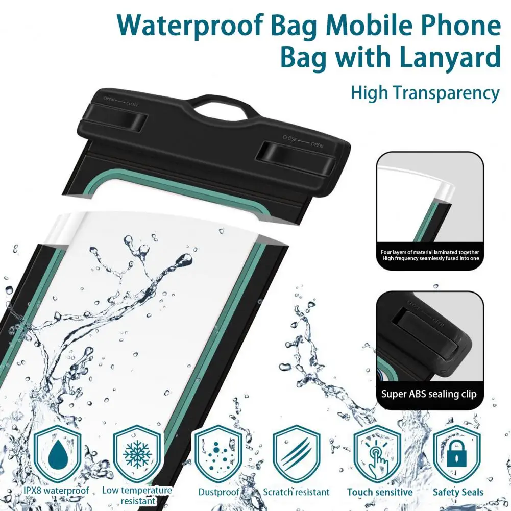 Waterproof Phone Pouch  Helpful Touch Sensitive PVC  Waterproof Bag Mobile Phone Bag with Lanyard Water Sports Supply