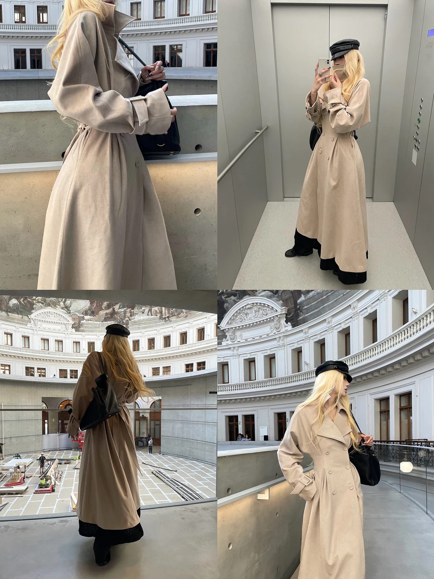 Rase Le Sol Paris Dream Vintage Loose Coat Waist-Cinching Woolen Jacket Casual Style High Waist Polyester Blend Long Sleeve