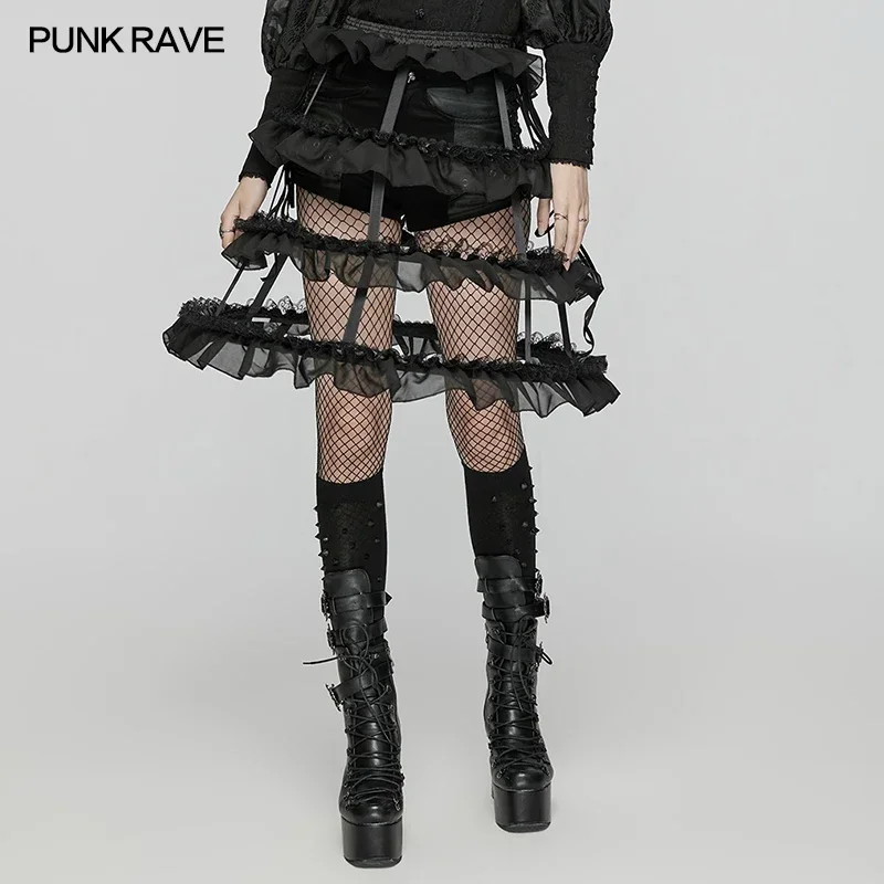 PUNK RAVE Women's Lolita Baroque Bird Cage Bustle Triple Layers Double-sided Hollow Out Design Club Cute Playful Skirt Pskeleton