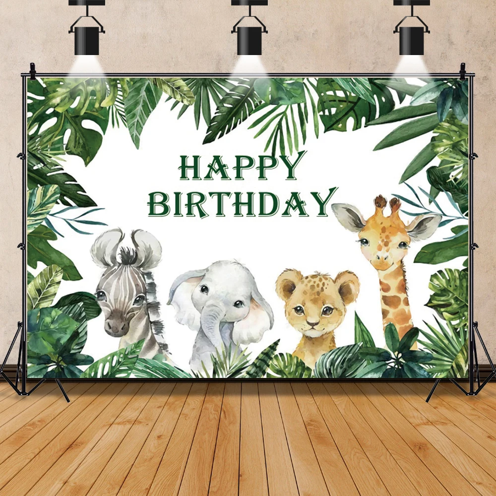 Laeacco Jungle Safari Photo Backdrop Children Birthday Baby Shower Party Decor Banner Portrait Customize Photography Backgrounds