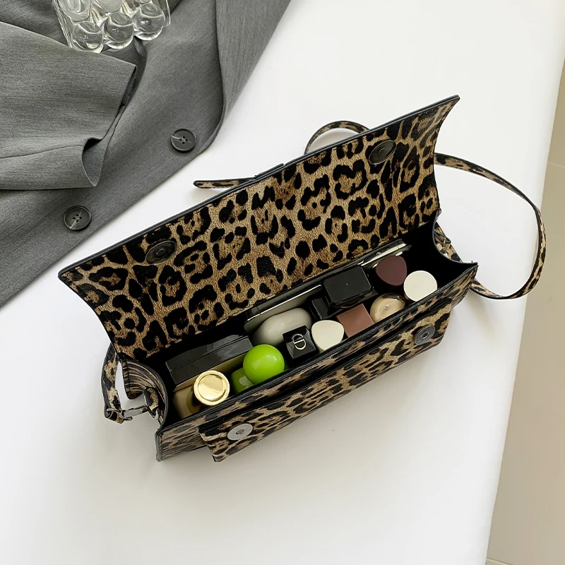 Top Brand Shoulder Bag Quality Pu Leather Classic Handbag Vintage Leopard Crossbody Bags For Women Khaki Brown Hand Bag Clutches