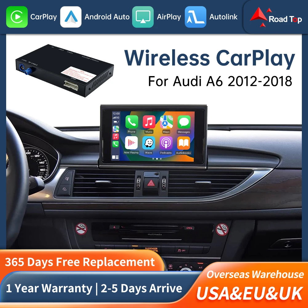 Road Top Wireless Carplay Decoder Interface For Audi A6 HN RMC MHI2 2012-2018 With AirPlay Mirror Link Car Play Android Auto