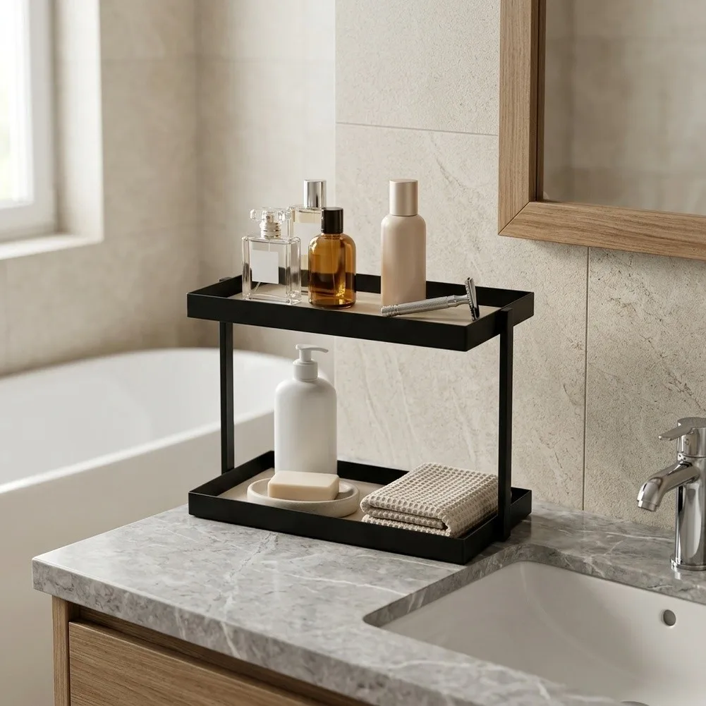 For Daily Makeup Routine 2-tier Countertop Organizer Desktop Storage Stand Deformation Resistant Two-layer Open Design