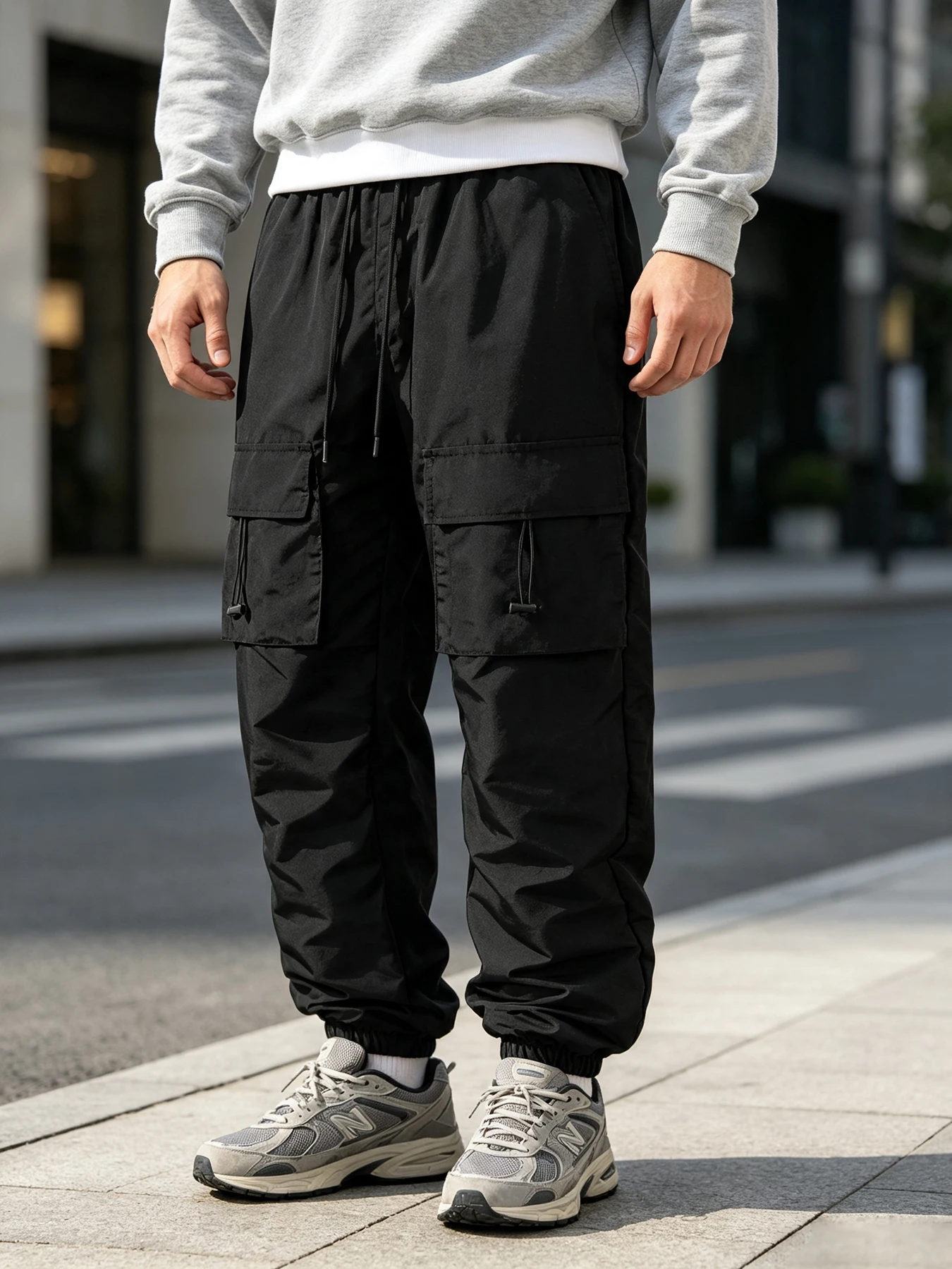 Men'ss Cargo Pants With Drawstring Adjustment Multiple Pockets Casual Trousers Quick Drying Windproof Street Style Sports Pants