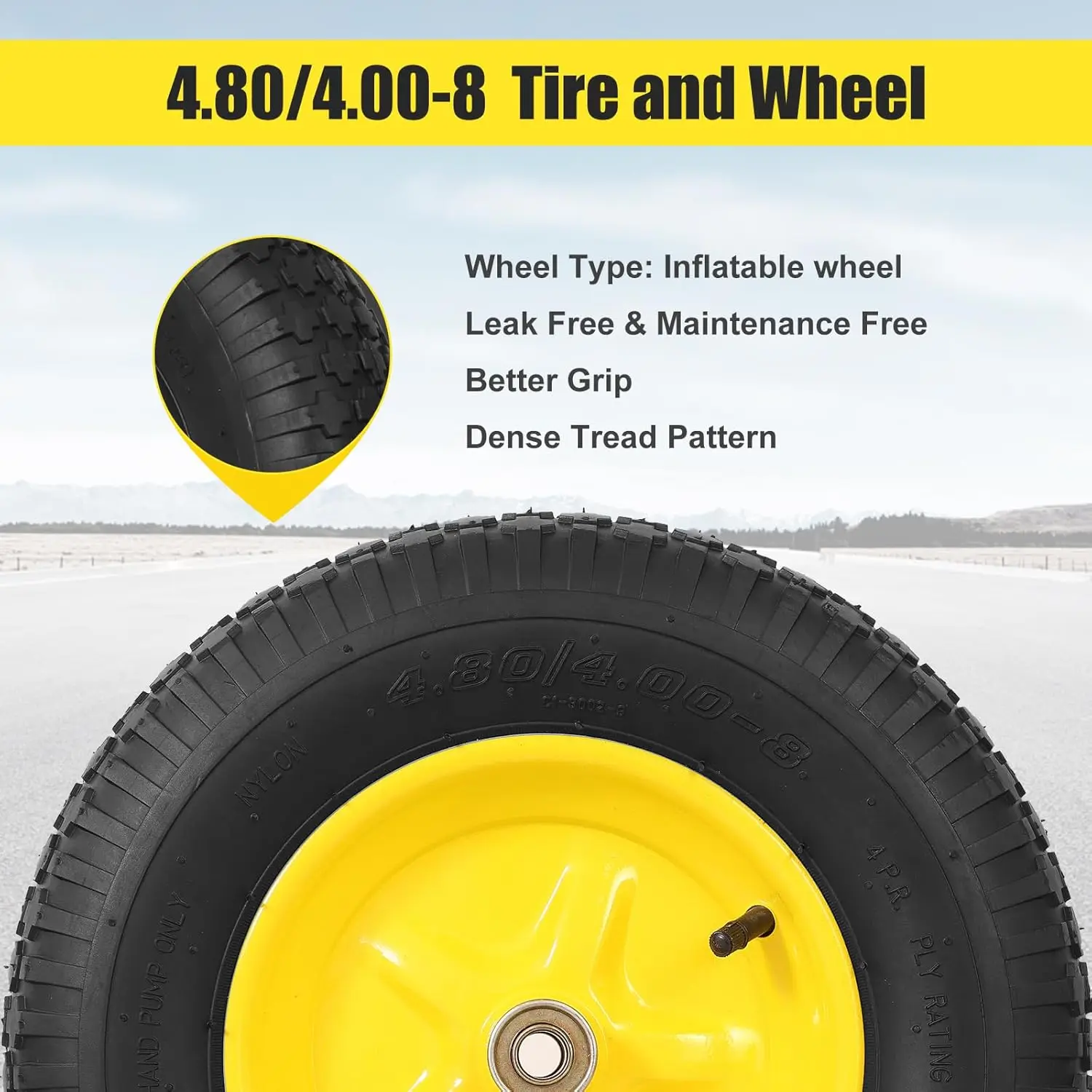 ยางและล้อ 4.80/4.00-8 ชุด 2 ล้อ ยางลมสำหรับงานหนัก ขนาด 16 นิ้ว สำหรับรถเข็น พร้อมลูกปืนขนาด 5/8 นิ้ว ใช้ได้กับ