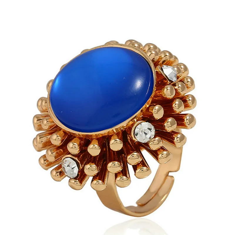 Fashion Exaggerated Flower Shaped Royal Blue Stone Adjustable Wedding Rings for Women Men Fashion Jewelry