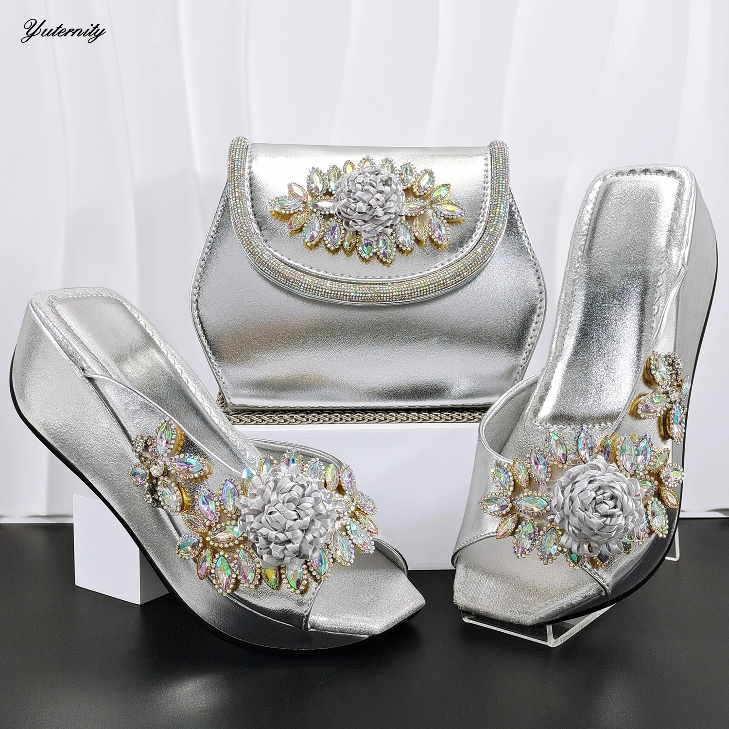 Fashion Luxury High Heels Women Shoes And Bag To Match Set Latest Italian Elegant Slipper Shoes And Bag Set For Party view 5