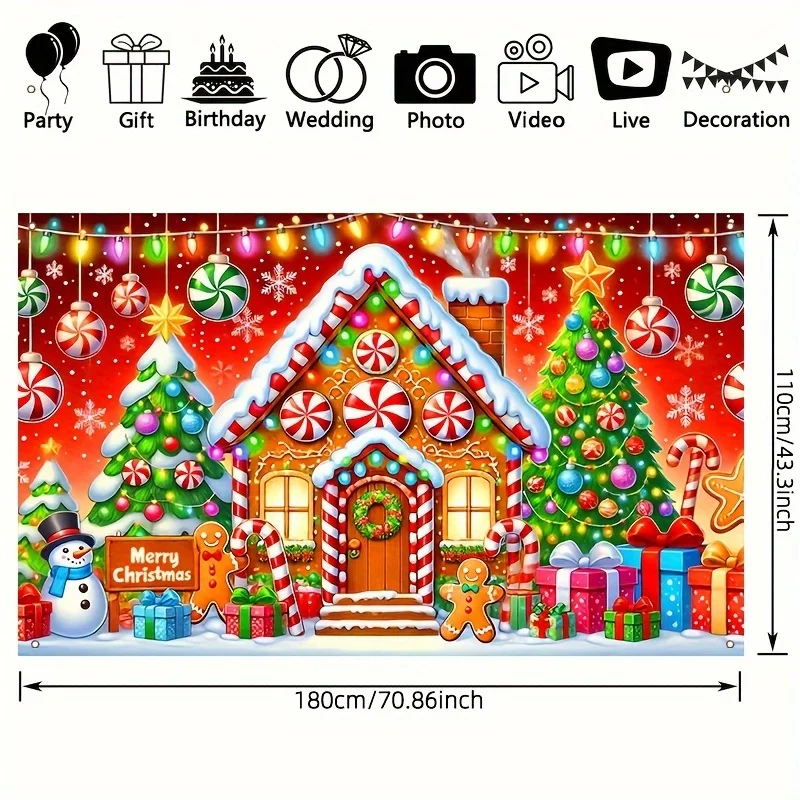 1 multi-purpose Christmas gingerbread house background - candy and trees, party decorations, event and garden decorations