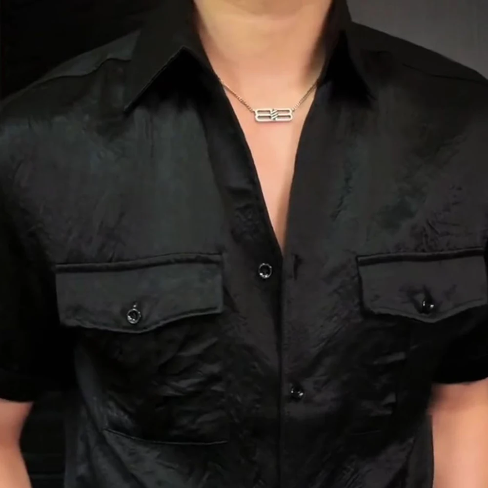 Mens Shirt Acetate Fiber Plain Shirt Summer Daily Versatile Casual Solid Color Outdoor Short-Sleeved Top Men'S Clothing 2025 New