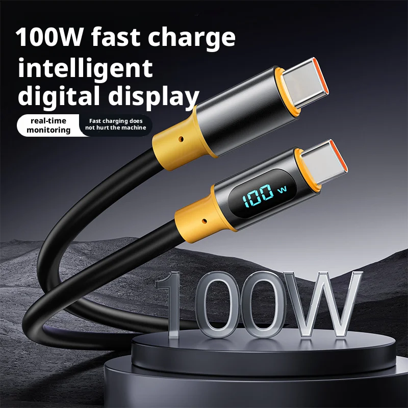 PD100W Type C Cable LED Display 6A Fast Charging Charger Wire compatible with For Macbook Xiaomi POCO Samsung Type-C USBC Cable