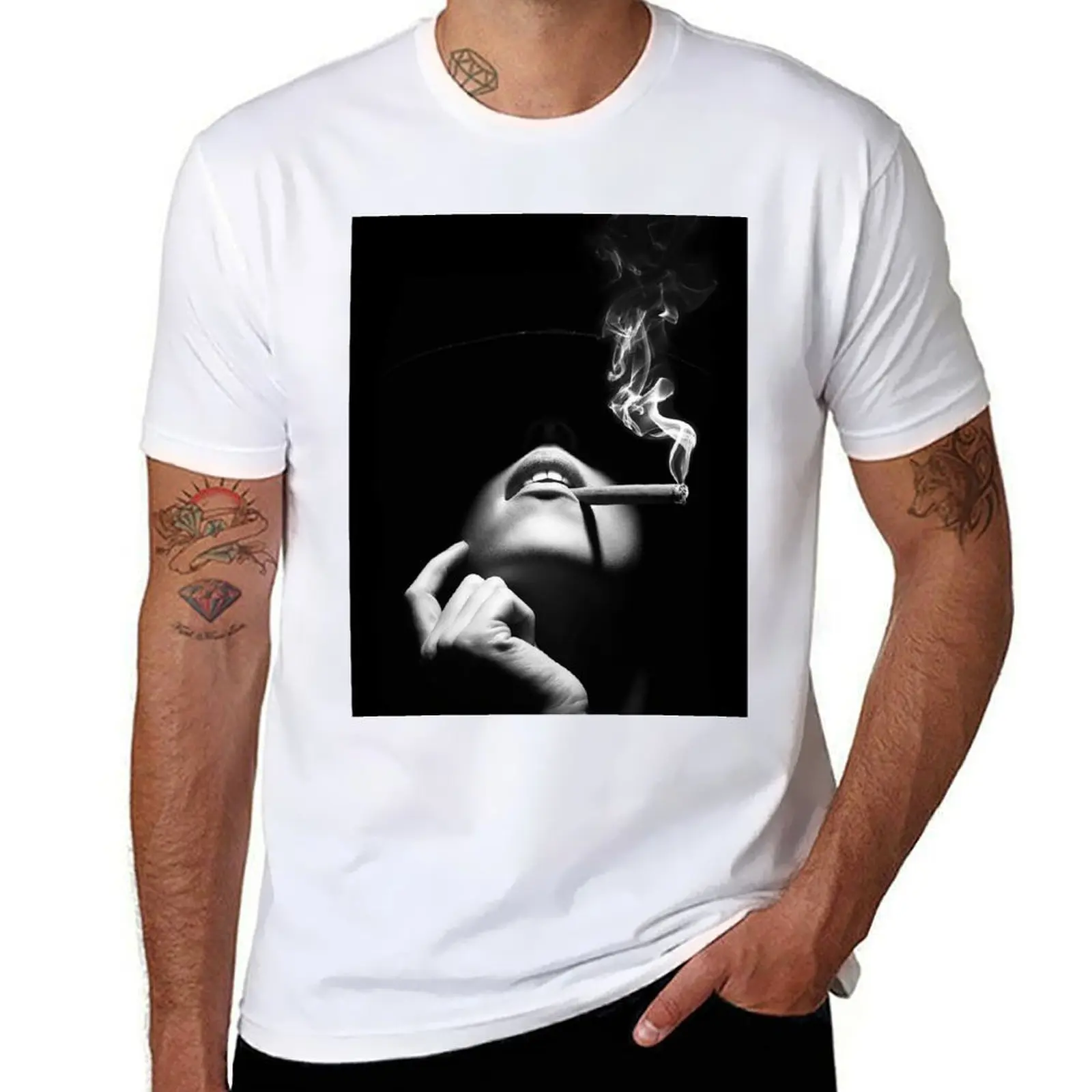 

Girl Smoking a Cigar, black and white T-Shirt man t shirt designer graphic t shirts for man T-Shirt