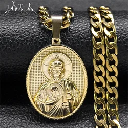 Men's Stainless Steel Jesus Cross Necklace Medal Pendant Long Necklace Gold Plated Religious Christian Necklaces Jewelry ZZ455