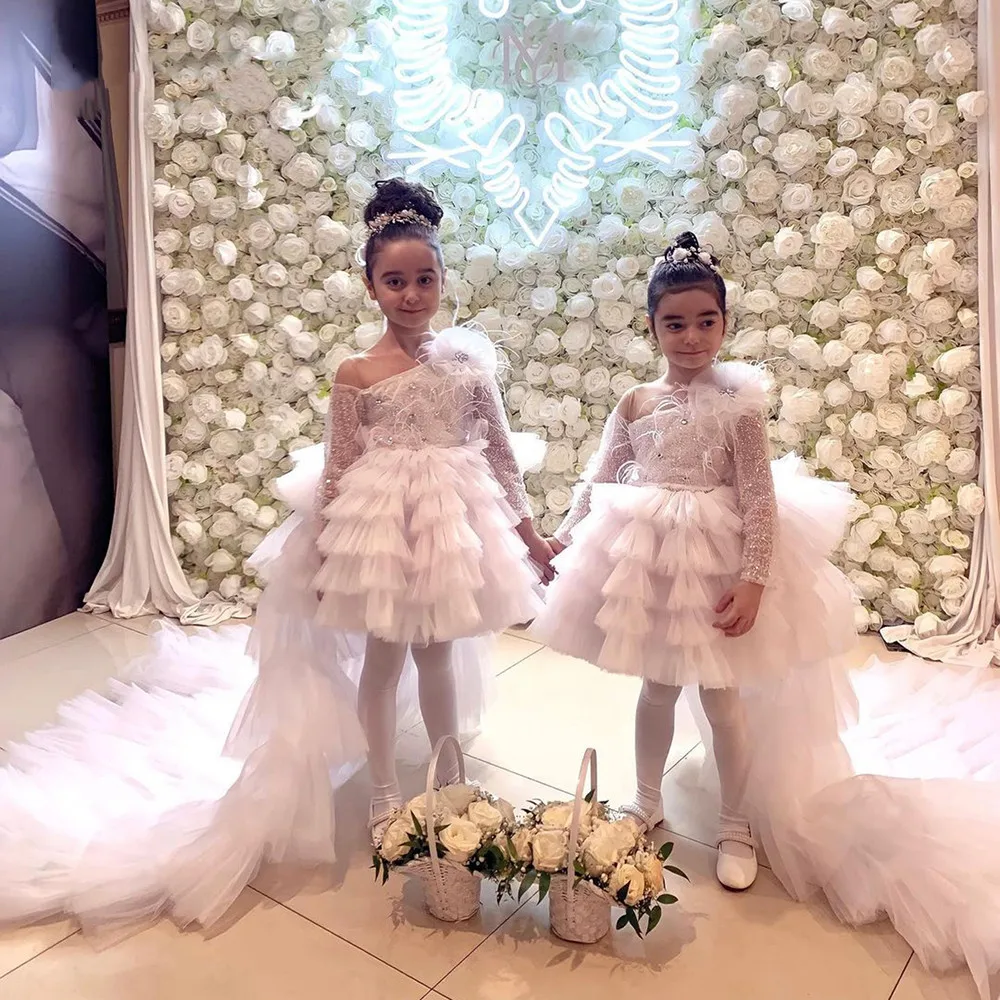 

Puffy White Flower Girl Dress Applique Lace Sleeveless Princess Ball Gown First Communion Dress