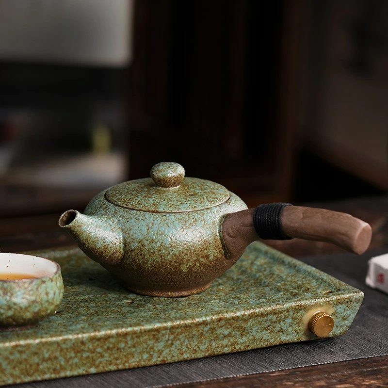

Керамический чайник ручной работы с боковой ручкой, в стиле дзен, деревенский дизайн для традиционного чая Gongfu Rituals, безопасное заваривание для плиты