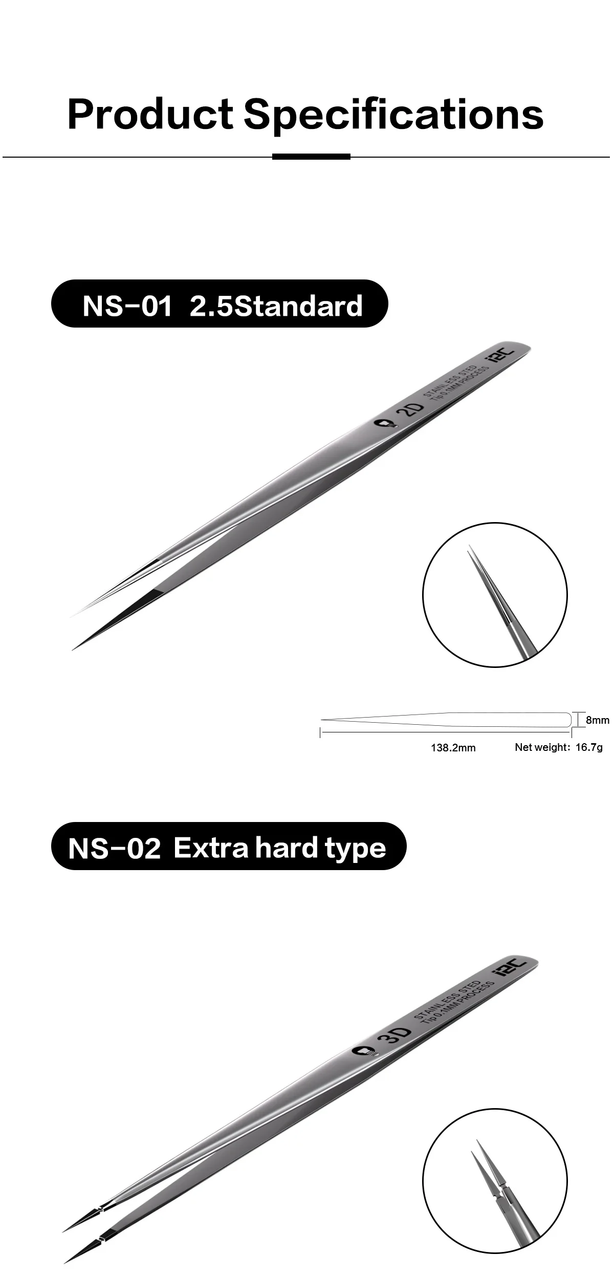 I2C NS-01/02/03/04 Extra Harte Superlegierungs-Pinzetten 2.5D 3D Professionelle Wartungswerkzeuge für Handy- und Computerreparatur – Detail 14
