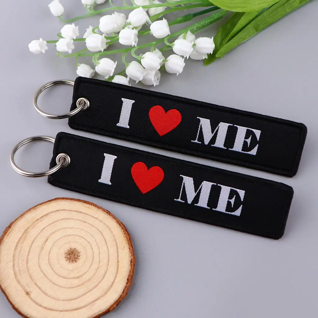 I Love Emo Boys Embroidery Key Fobs Quote Key Tags Red Heart Keychains for Women Car Keyring Accessories Gift Backpack Pendant