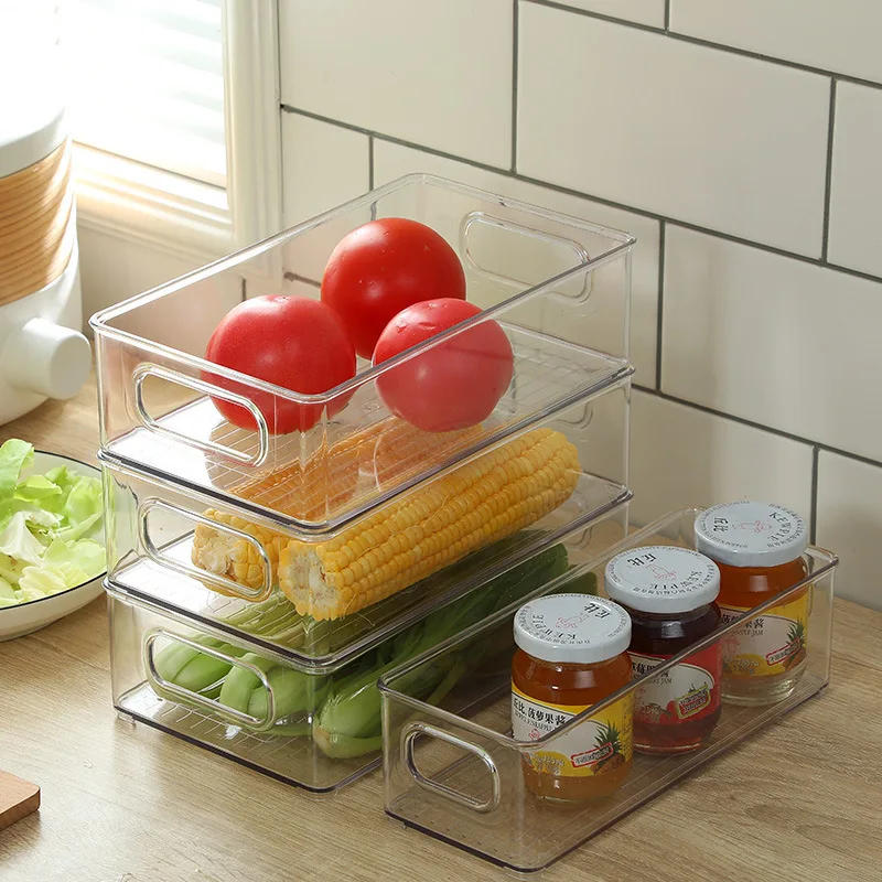 

Drawer Organizer Bin Clear Stackable Fruit Food Jars Book Cosmetic Jewelry Storage Box Transparent Fridge Storage Bin Containers