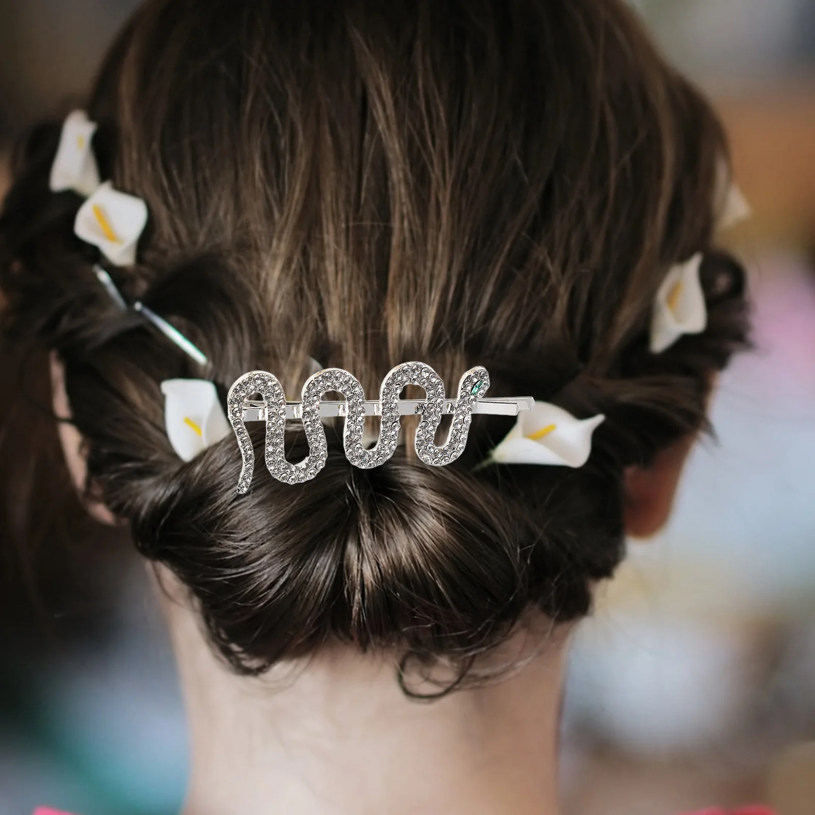 

2Pcs Snake Shape Hairpins Electroplated Alloy White Crystal Women Girls Side Clips Accessories Gold Silver Hair Jewelry Punk