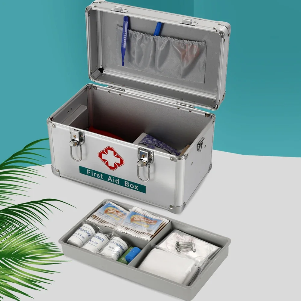 

Коробка с замком для лекарств для безопасных лекарств, запираемый ящик для хранения лекарств, пустая аптечка первой помощи, замки с ключом для дома/на открытом воздухе