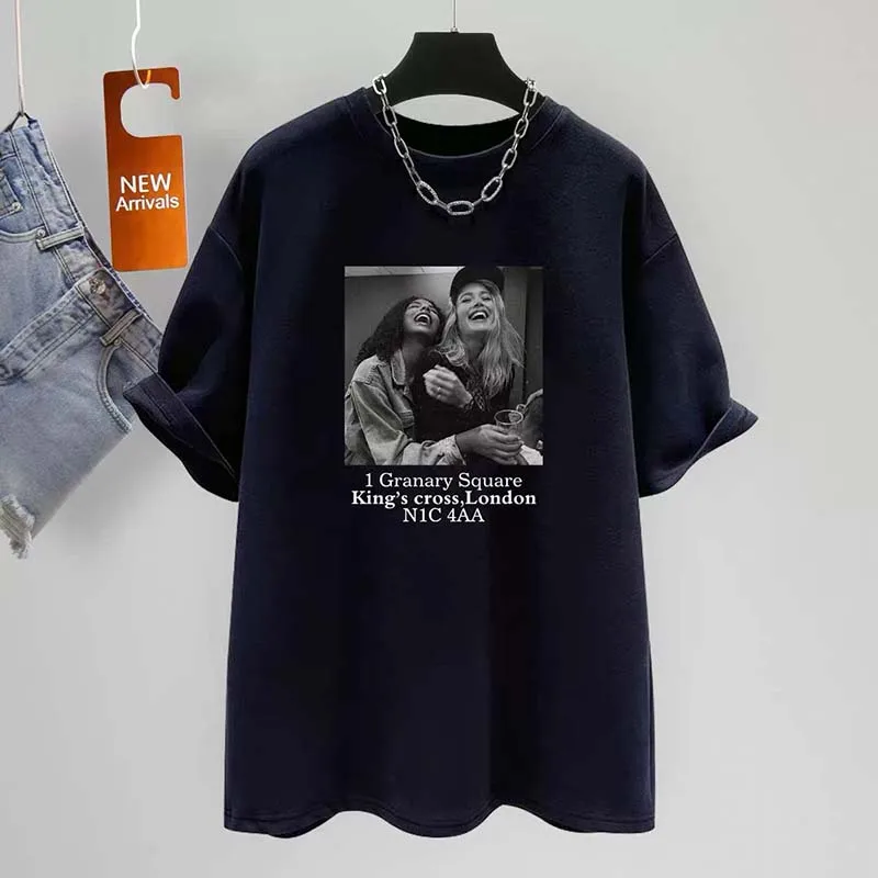 Women\'s Clothing Vintage Fashion Europe and America Loose T-shirt Summer Casual Pure Cotton Short Sleeve Pullover Chic Print Top