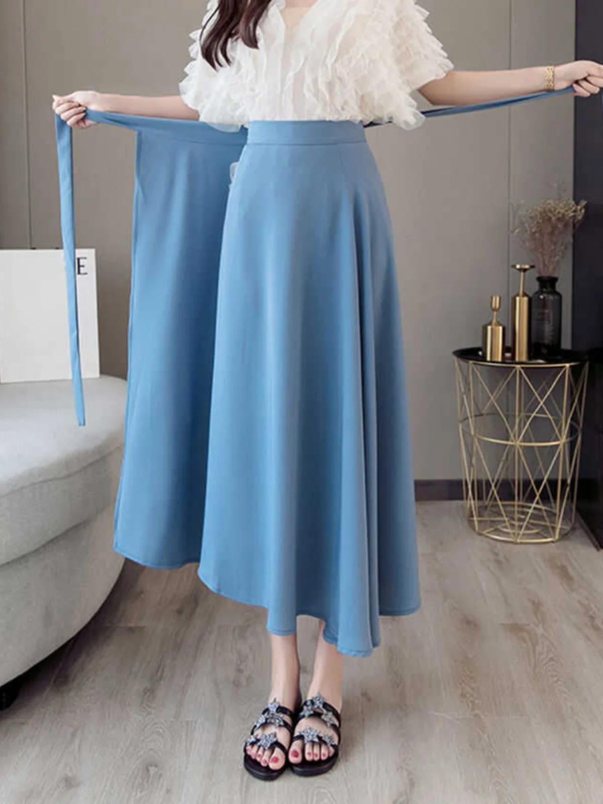 Pure Color Chiffon One-Piece Half Skirt Belted Sun Protection Slit Black Draped Beach Women's Wrap Skirt Summer 2026