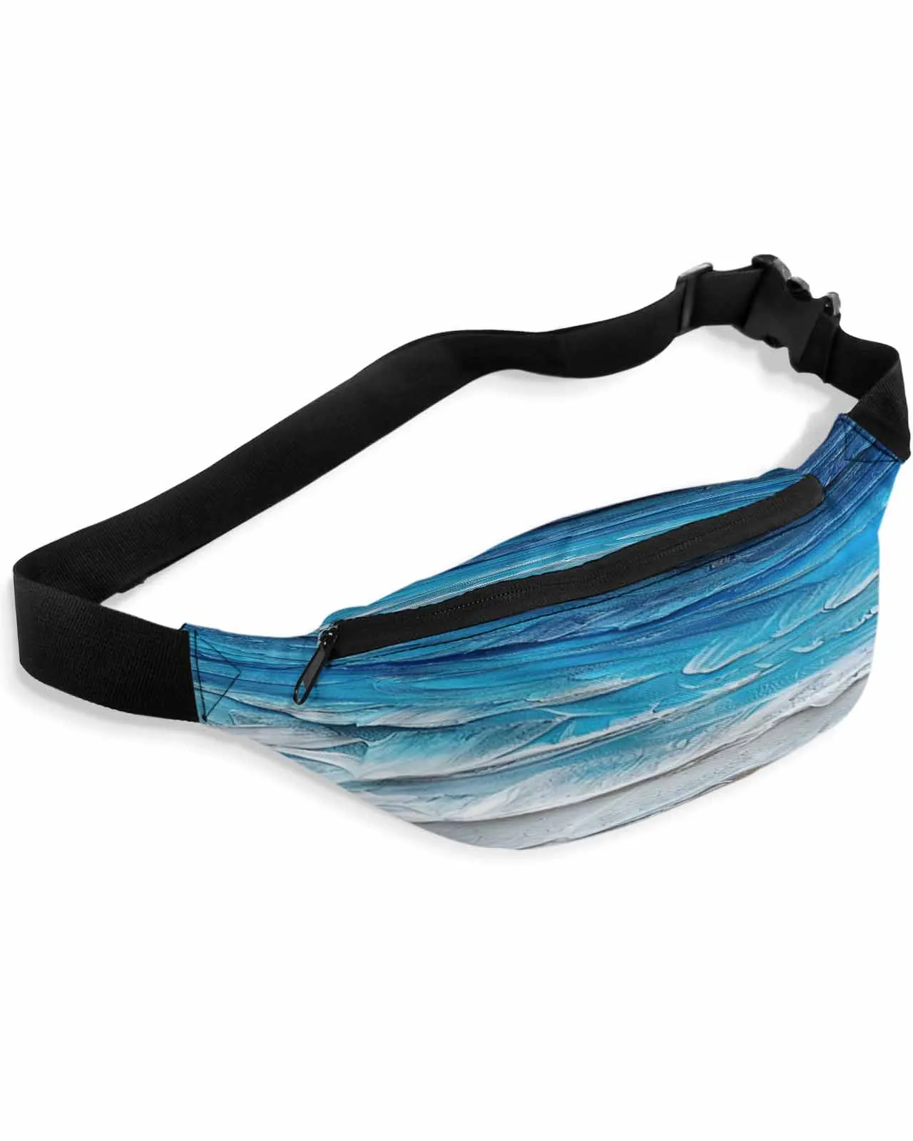 Riñonera impermeable para hombre y mujer, bolsa de cintura con estampado de olas del océano costero, playa, degradado de onda azul, riñonera, bolsa de cinturón, BILLETERA, bolsa de cadera de plátano