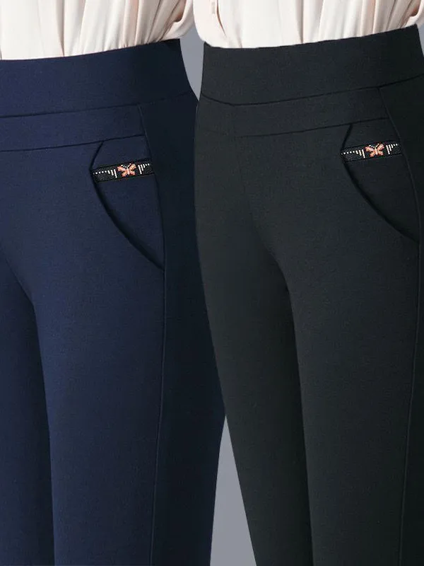 

Весенне-осенние прямые брюки для мам, тонкие базовые брюки, которые можно носить на улице, эластичные утягивающие повседневные брюки большого размера