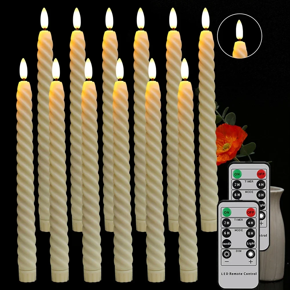 6-24 Pc LED Electronic Candle 25.5cm Spiral Flameless Taper Candles Timed Remote Battery Operated Flicker Party Decor Candles