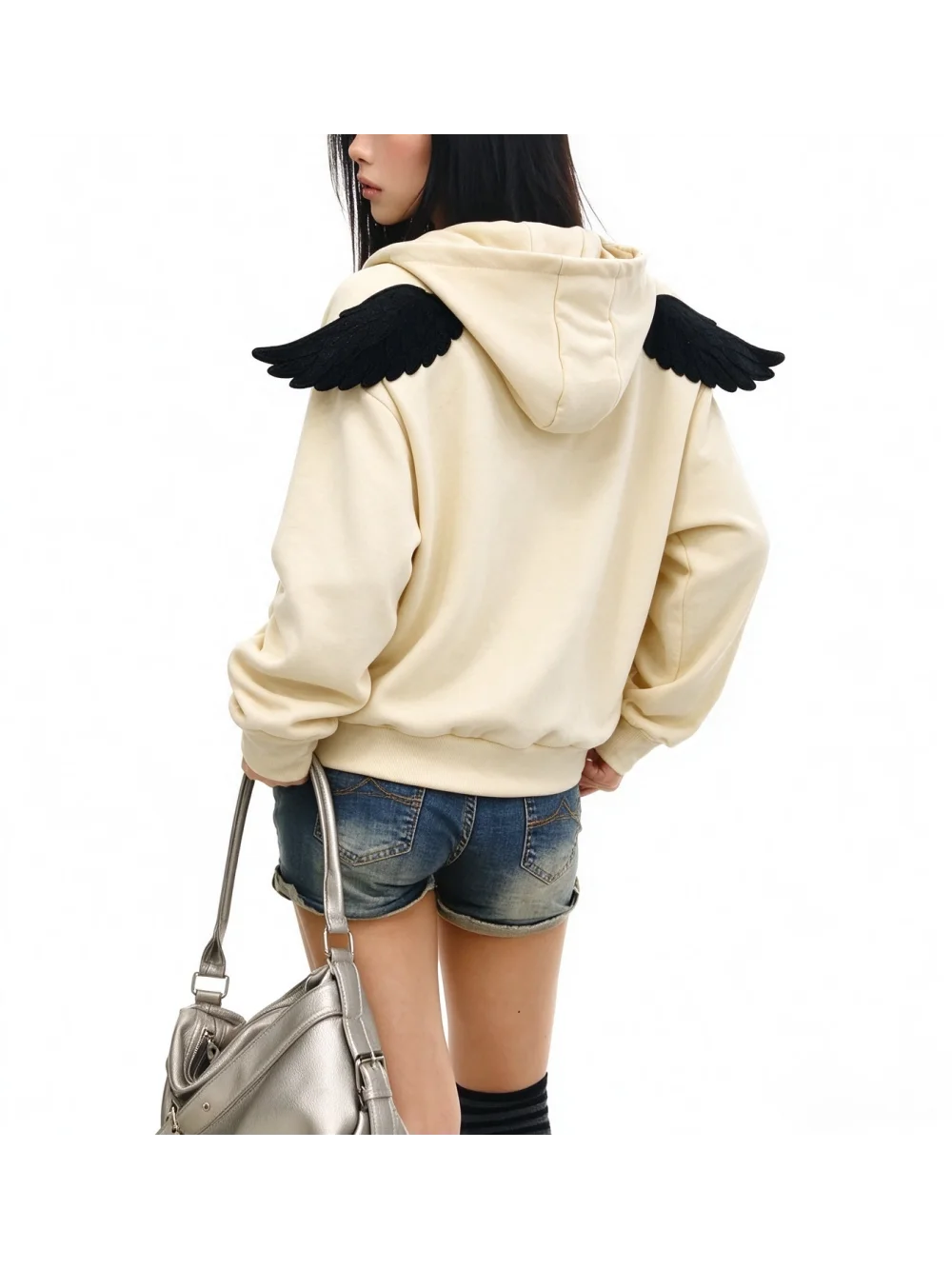 New autumn retro punk subculture three-dimensional shoulder wing large zipper cardigan hooded sweatshirt street casual trend ins