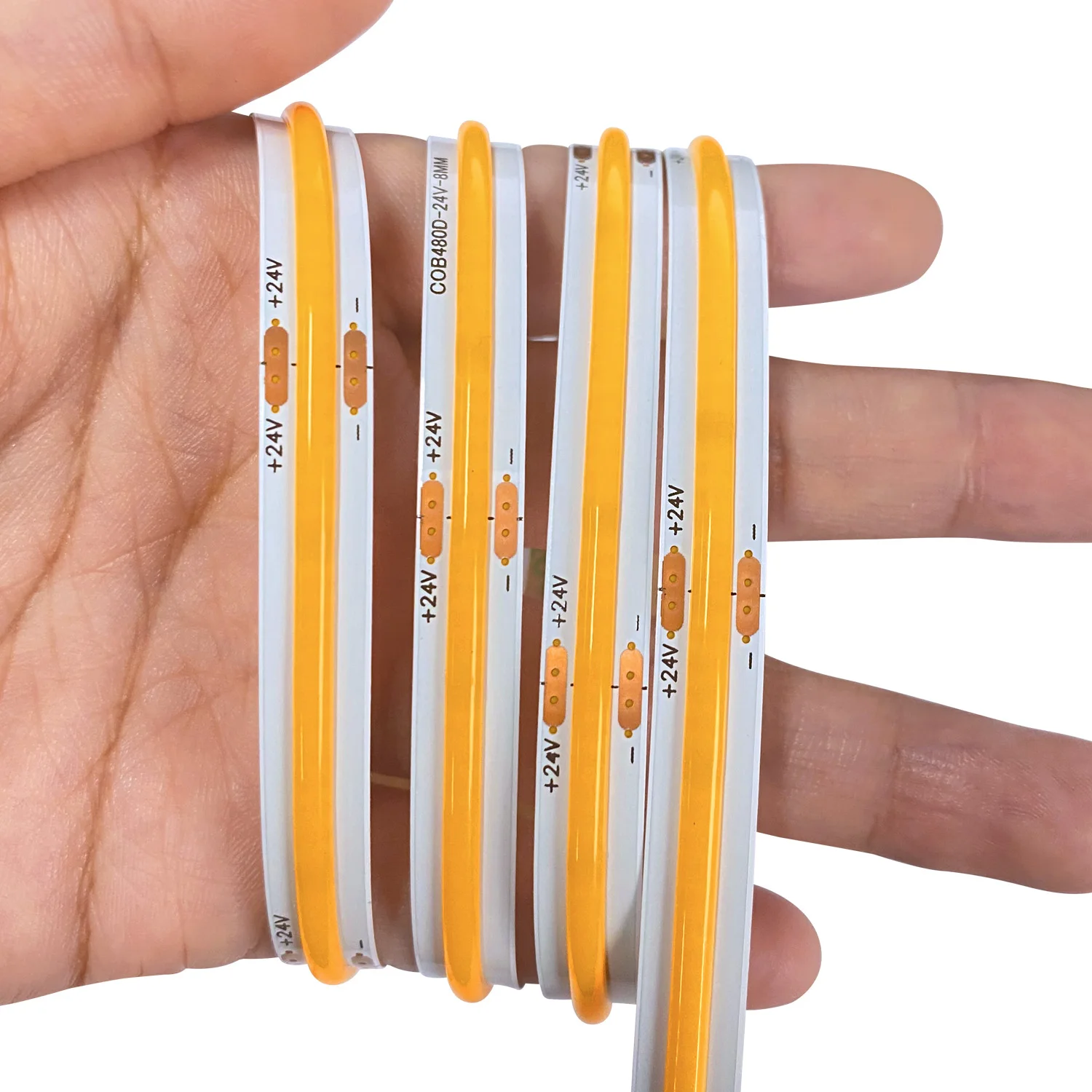 Multicolor COB LED Strip Light, Fita flexível, LED linear, Tape Dimmer, High Bright, Room, TV, Blacklight, Decor, DC24V, 8mm, 480LEDs