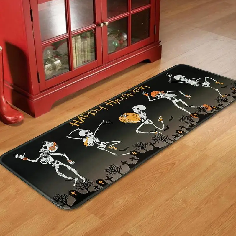 2pcs Halloween Carpet mat Halloween Ghost Pumpkin Printed Kitchen Carpet Living Room Dining Room Laundry Floor Mat Door Mat