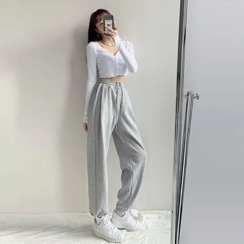 Y2k Korean Sweatpants Women Baggy Harem Pants Wide Leg Sweat Pants Oversized Harajuku Joggers Woman High Waisted Grey Trousers