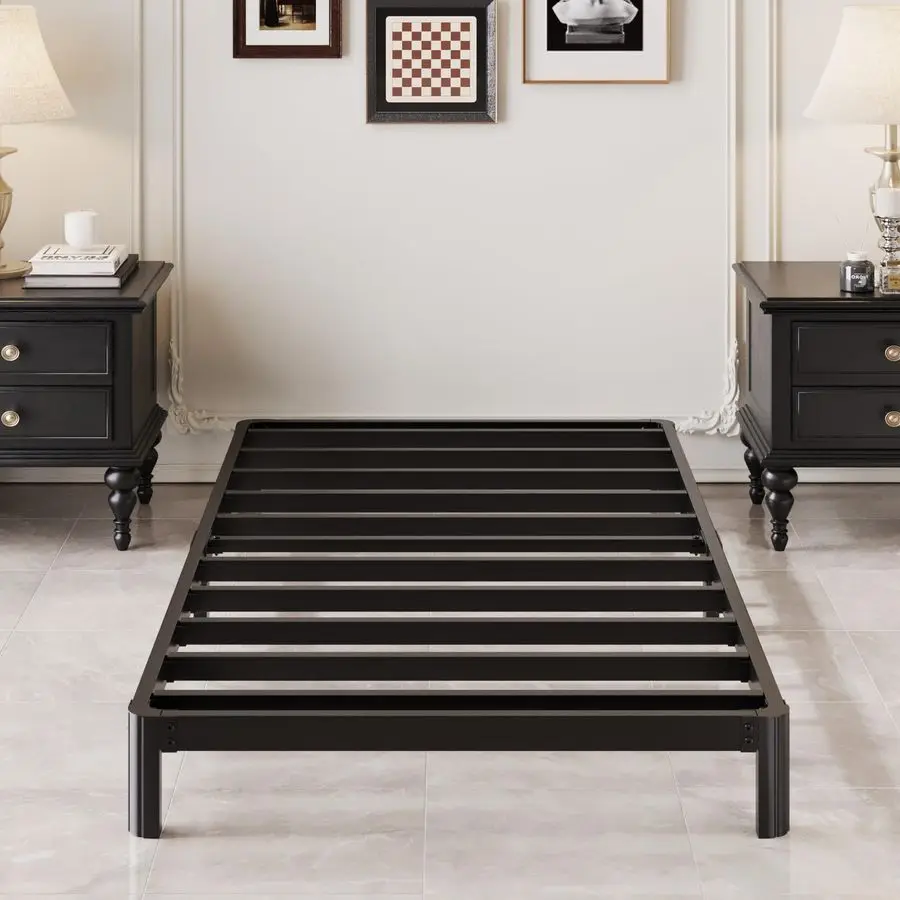 

Inch Low Twin Bed Frames with Rounded Corner Legs, 1000 LBS Heavy Duty Metal Slats Support Twin Platform Bed Frame No Box Spring