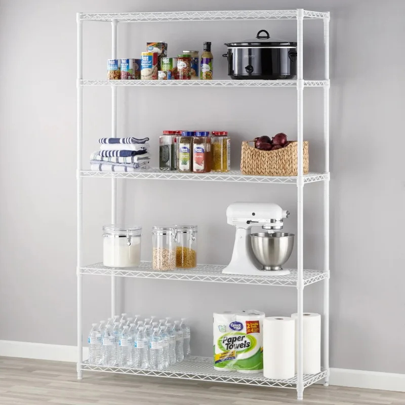 

White Wire Shelf 5-Tier Heavy Duty 72"H x 48"W x 16"D, 3000lb Total Capacity