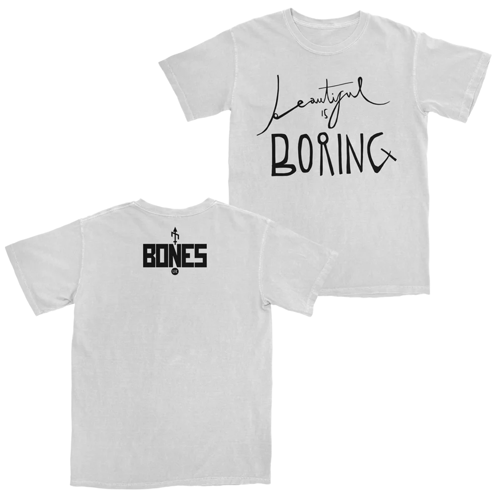 BONES UK Beautiful Is Boring White Band Graphic T-Shirt Cotton Men Women Streetwear Tee